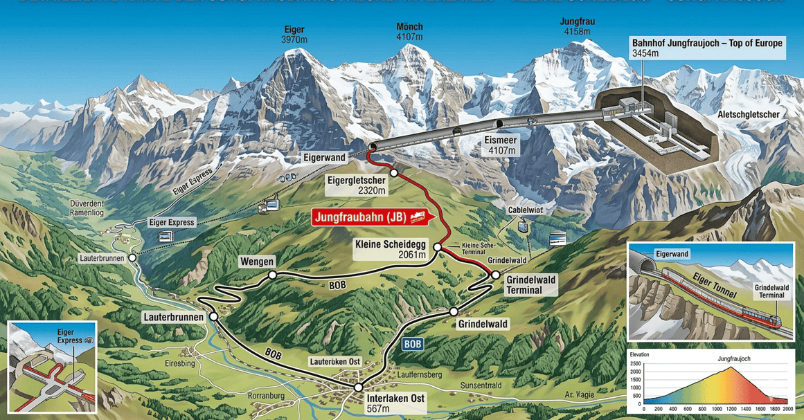 Route Interlaken Kleine Scheidegg Jungfraujoch